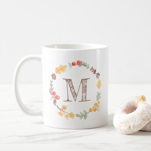 Herbstfarbenfrohe Monogramm Kaffeetasse (Mit Donut)