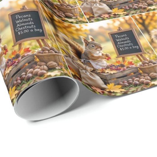 Herbstfarm mit Eichhörnchen Geschenkpapier (Rolleneckpunkt)