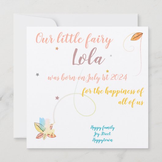 Herbstfee-Geburtsmeldung Einladung (Rückseite)