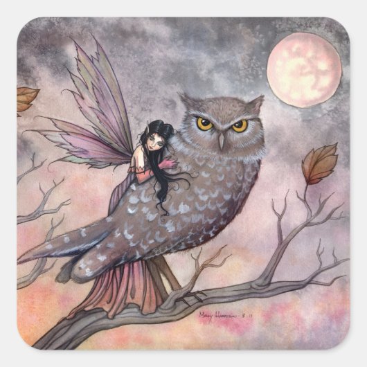 Herbstfee und Eulen-Sticker Quadratischer Aufkleber (Vorderseite)