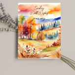 Herbstfelder Herbstwasserfarbenwelt Wünsche Postkarte<br><div class="desc">Herbstfelder Wasserfarbenlandschaft Landschaft wünscht gut denken an Sie Postcard. Aquarelllandschaft Gelbwald Blätter Pfad Waldhügel</div>