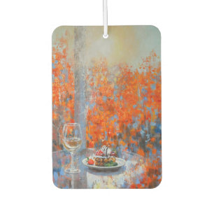 Herbstfenster mit Wein und Dessert Autolufterfrischer
