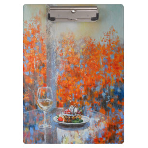 Herbstfenster mit Wein und Dessert Klemmbrett