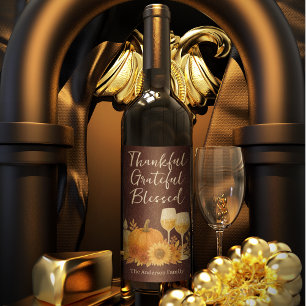 Herbstfest - Eleganter Gold Erntedank Weinetikett