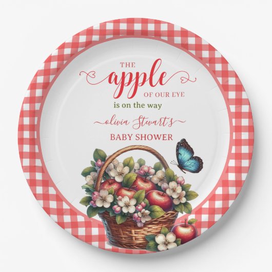 Herbstfest kariert Apple Theme Babydusche Pappteller (Vorderseite)