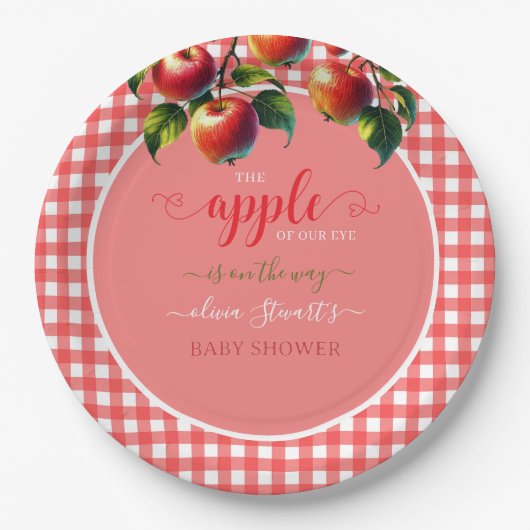Herbstfest kariert Apple Theme Babydusche Pappteller (Vorderseite)