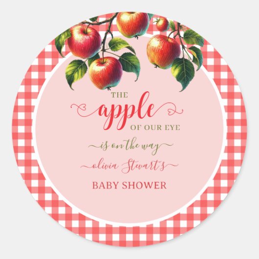 Herbstfest kariert Apple Theme Babydusche Runder Aufkleber (Vorderseite)
