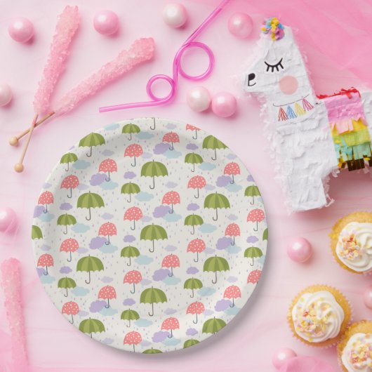 Herbstfest Raintag mit Schirmmuster Pappteller (Party)