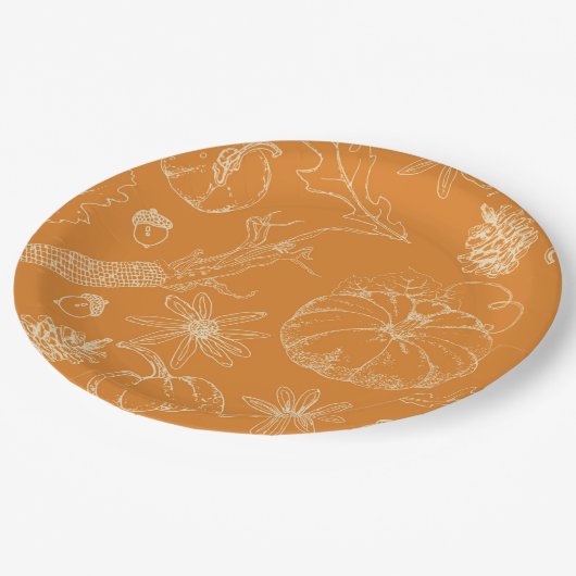 Herbstfest Sketch in Orange Pappteller (Schrägansicht)