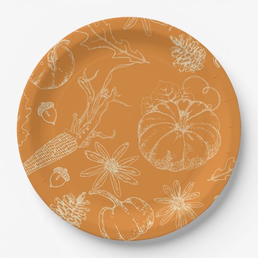 Herbstfest Sketch in Orange Pappteller (Vorderseite)