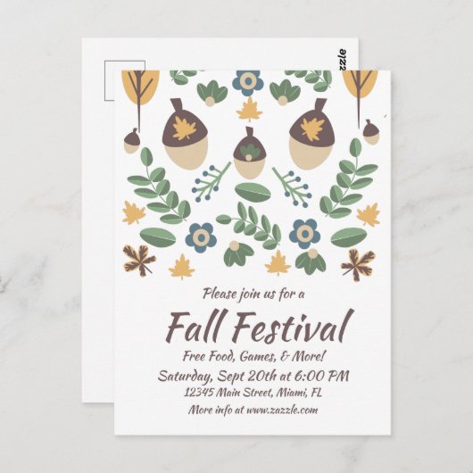 Herbstfestival Blumengrün Blätter Postkarte (Vorne/Hinten)