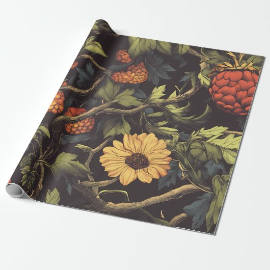 Herbstfeuer Botanisches Florales Geschenkpapier (Ungerollt)