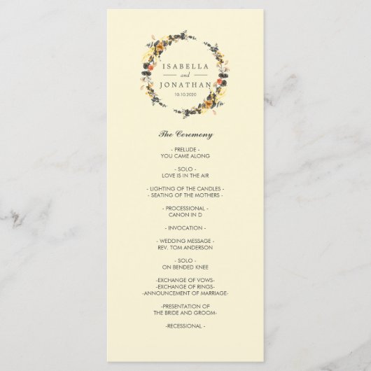 Herbstfeuer | Modernes Hochzeitsprogramm Programm (Vorderseite)