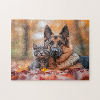 Herbstfirmen Hund und Kitten Puzzle
