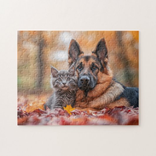 Herbstfirmen Hund und Kitten Puzzle (Horizontal)