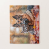 Herbstfirmen Hund und Kitten Puzzle (Vertikal)
