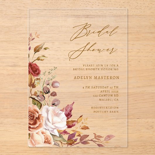 Herbstflora Elegant Brautdusche Einladung (Vorderseite)