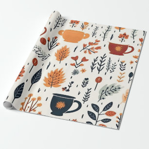 Herbstflora mit gemütlichen Tasse Geschenkpapier