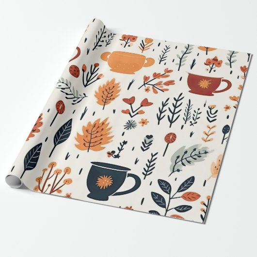 Herbstflora mit gemütlichen Tasse Geschenkpapier (Ungerollt)