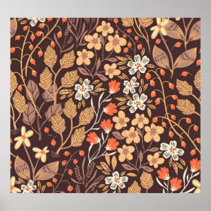 Herbstflora: Vintages nahtloses Muster Poster
