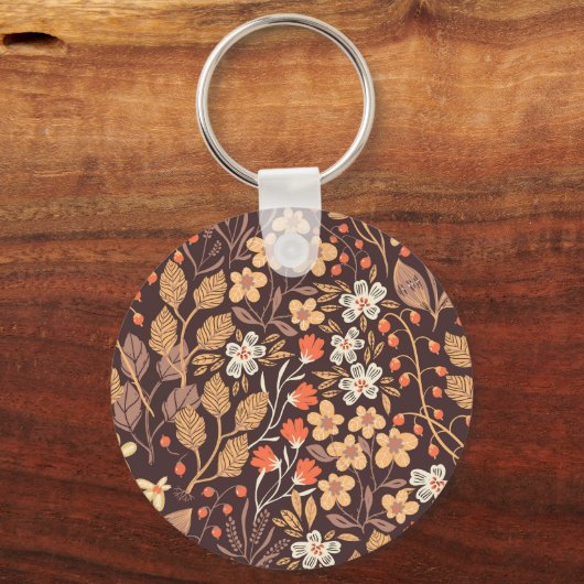 Herbstflora: Vintages nahtloses Muster Schlüsselanhänger (Vorderseite)