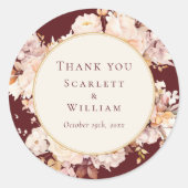 Herbstfloral Burgundy Cream Wedding Vielen Dank Runder Aufkleber (Vorderseite)