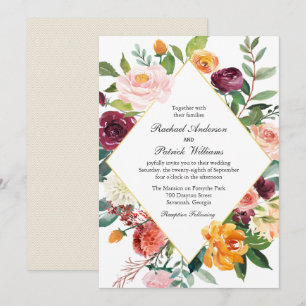 Herbstfloral Diamant Rahmen Hochzeitseinladung Einladung