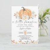 Herbstfloral ein kleines Pumpkin Fall Baby Dusche  Einladung (Stehend Vorderseite)