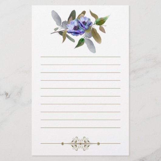 Herbstfloral in Olive und Lavendel Linken Briefpapier (Vorderseite)