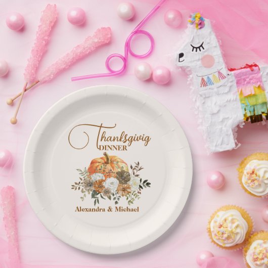 Herbstfloral Pumpkin Erntedank Dinner Pappteller (Party)