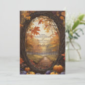 Herbstfloral Pumpkin Skript Hochzeit Einladung (Stehend Vorderseite)