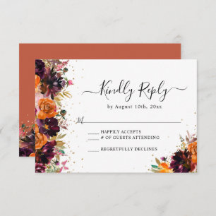 Herbstfloral Terracotta Wedding RSVP Begleitkarte
