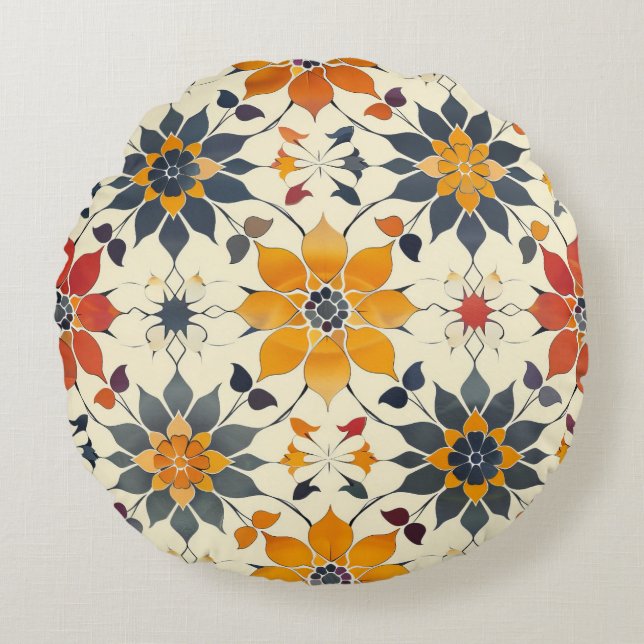 Herbstfloral Tile Rundes Kissen (Vorderseite)