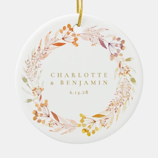 Herbstfloral Wreath Boho Personalisiert Keramik Ornament (Vorne)