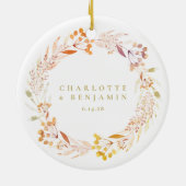 Herbstfloral Wreath Boho Personalisiert Keramik Ornament (Hinten)