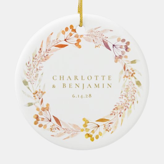 Herbstfloral Wreath Boho Personalisiert Keramik Ornament (Hinten)