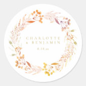Herbstfloral Wreath Boho Personalisiert Runder Aufkleber (Vorderseite)