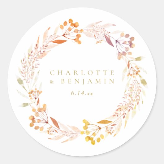 Herbstfloral Wreath Boho Personalisiert Runder Aufkleber (Vorderseite)