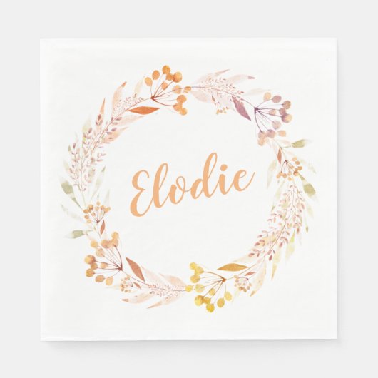 Herbstfloral Wreath Boho Personalisiert Serviette (Vorderseite)