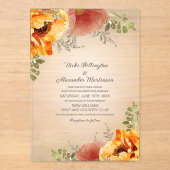 Herbstfloralbrurnt Orange Rustikale Hochzeit Acryleinladungen (Vorderseite)