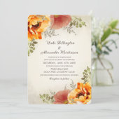 Herbstfloralbrurnt Orange Rustikale Hochzeit Einladung (Stehend Vorderseite)