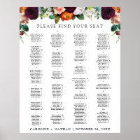 Herbstflorale Alphabetische Sitzkarte 200 Gäste