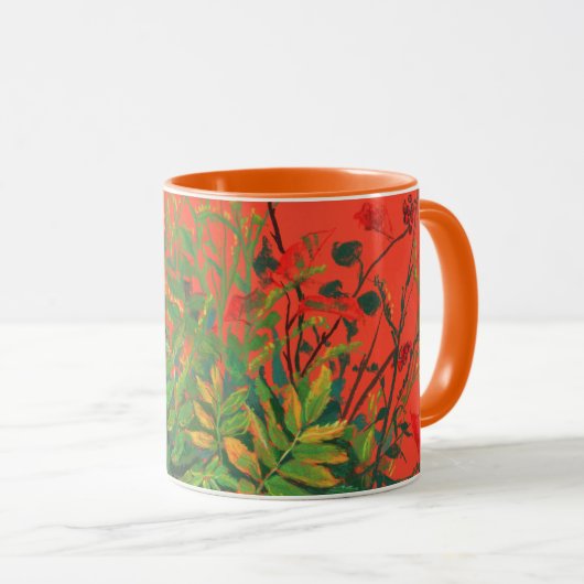 Herbstflorale Blätter, ÄltereBerries auf Orange Tasse (VorderseiteRechts)