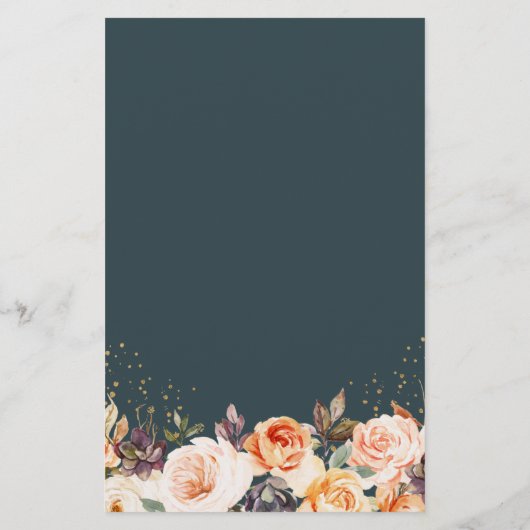 Herbstflorale Blätter Boho Chic Hochzeitsmenü (Rückseite)