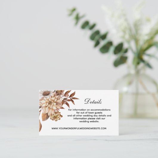 Herbstflorale Blätter Elegante Hochzeiten Details Begleitkarte (Stehend Vorderseite)