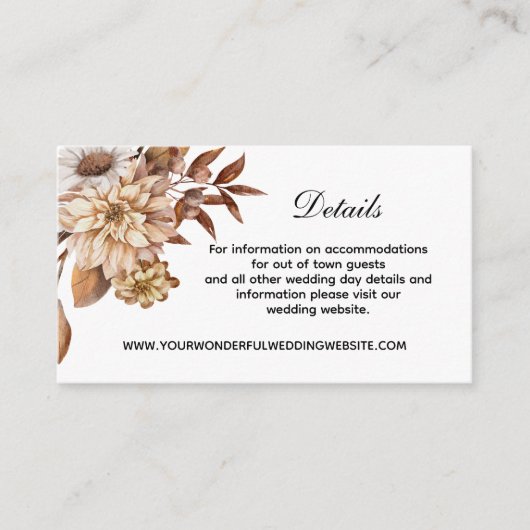 Herbstflorale Blätter Elegante Hochzeiten Details Begleitkarte (Vorderseite)