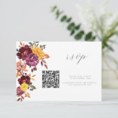 Herbstflorale BoId Aquarellblüte Hochzeit QR RSVP Karte (Stehend Vorderseite)