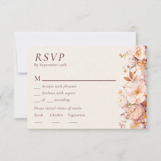 Herbstflorale Burgunder Cream Wedding Menu UAWG RSVP Karte (Vorderseite)