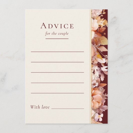 Herbstflorale Burgunder Creme Hochzeitsratenkarte Hinweiskarte (Vorderseite)