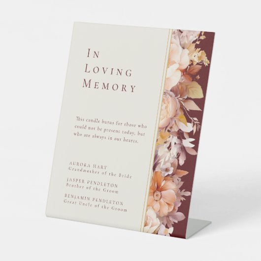 Herbstflorale Burgunder-Trauung Sockelschild (Vorderseite)